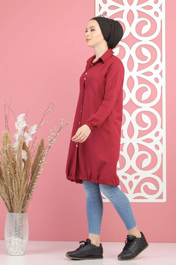 Düz Orta Kadın Mürdüm Tunik Siyah  - 7656 MÜRDÜM