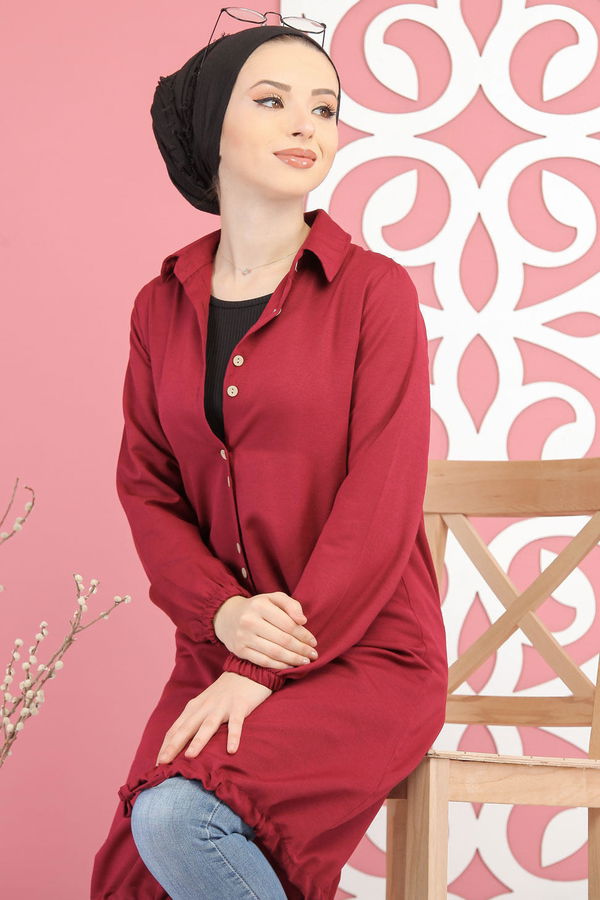 Düz Orta Kadın Mürdüm Tunik Siyah  - 7656 MÜRDÜM