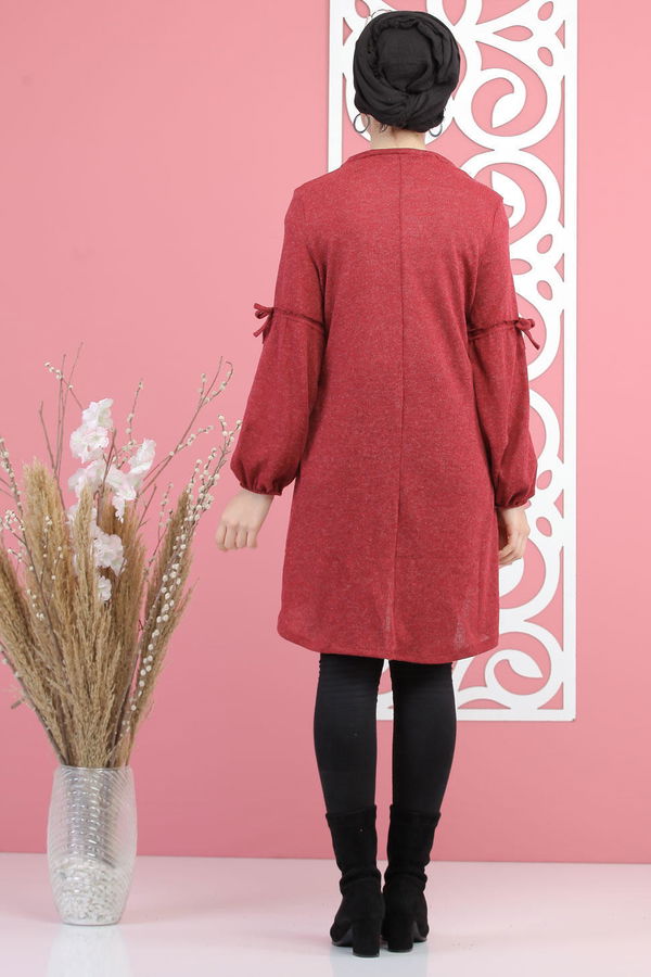 Düz Orta Kadın Bordo Baskılı Triko Tunik Lacivert  - 7900 BORDO