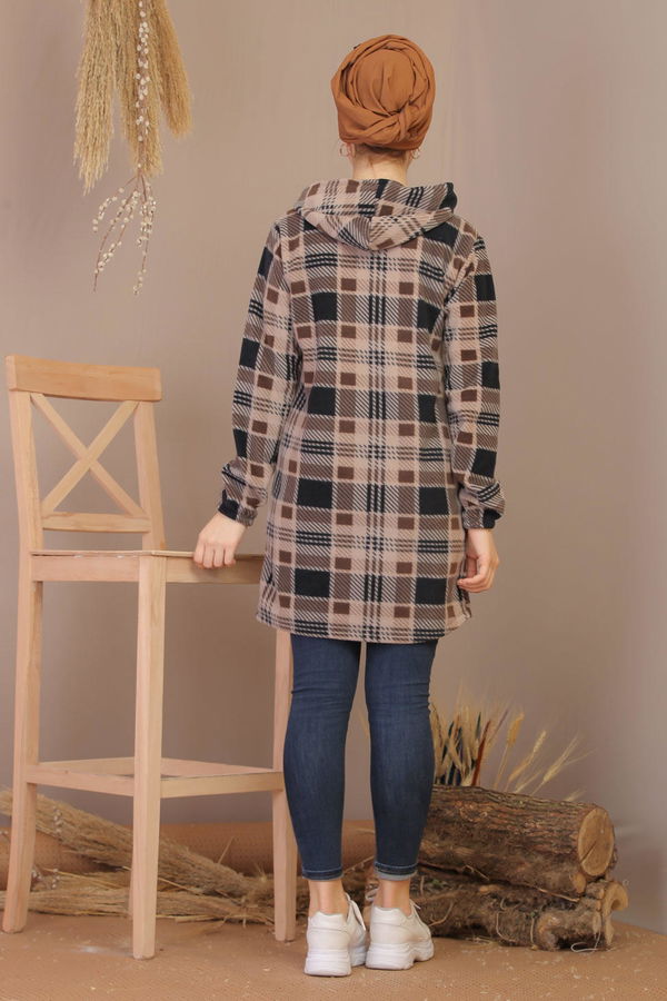 Düz Orta Kadın Mavi Yarım Fermuar Polar Tunik Lacivert  - 7898