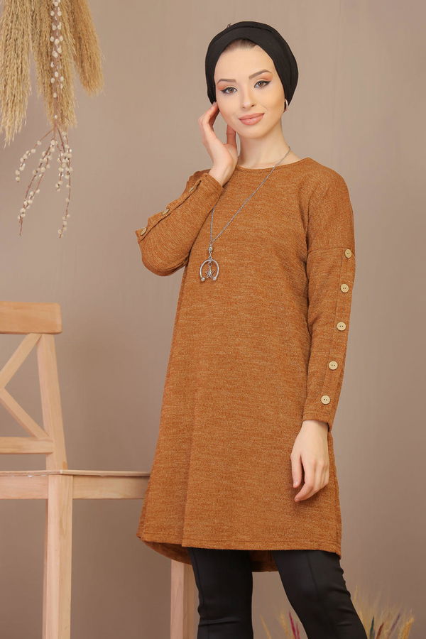 Düz Orta Kadın Sarı Tunik Kolye Siyah  - 7904 Sarı
