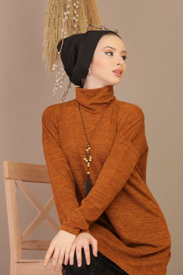 Düz Orta Kadın Sarı Dantelli Tunik Kolye Siyah  - 7906 Sarı