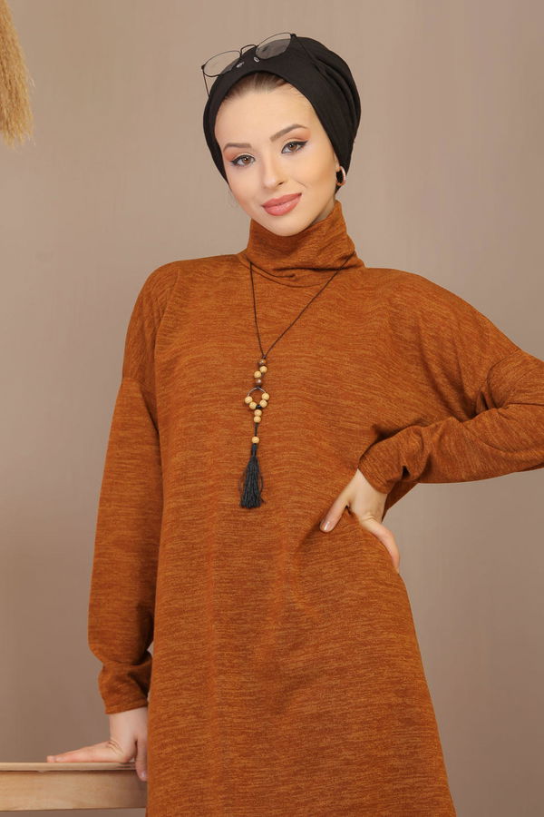 Düz Orta Kadın Sarı Dantelli Tunik Kolye Siyah  - 7906 Sarı