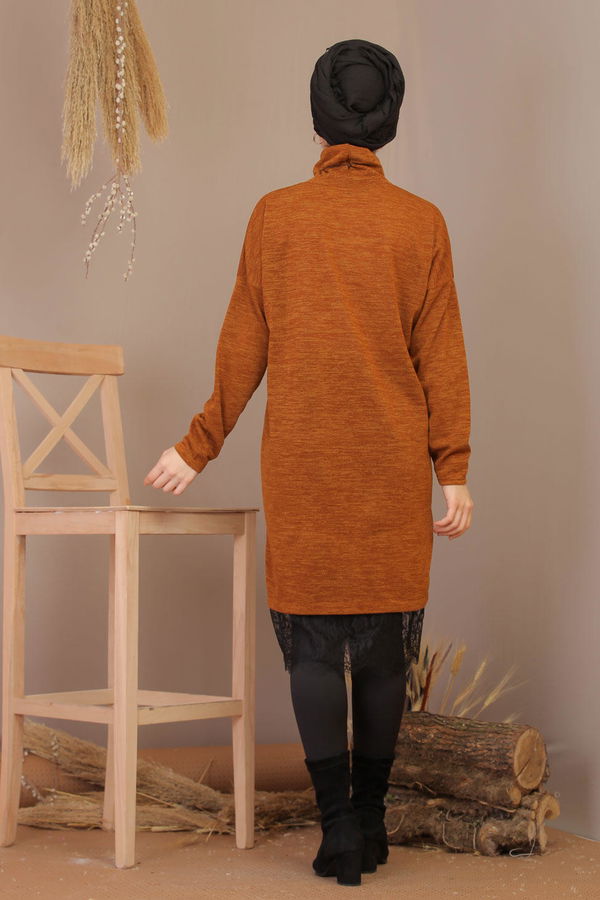 Düz Orta Kadın Sarı Dantelli Tunik Kolye Siyah  - 7906 Sarı