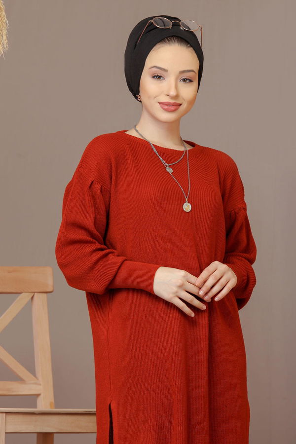 Düz Orta Kadın Kiremit Triko Tunik Siyah  - 7930