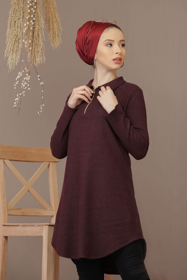 Düz Orta Kadın Bordo Tunik Bordo - 7831 - 7831