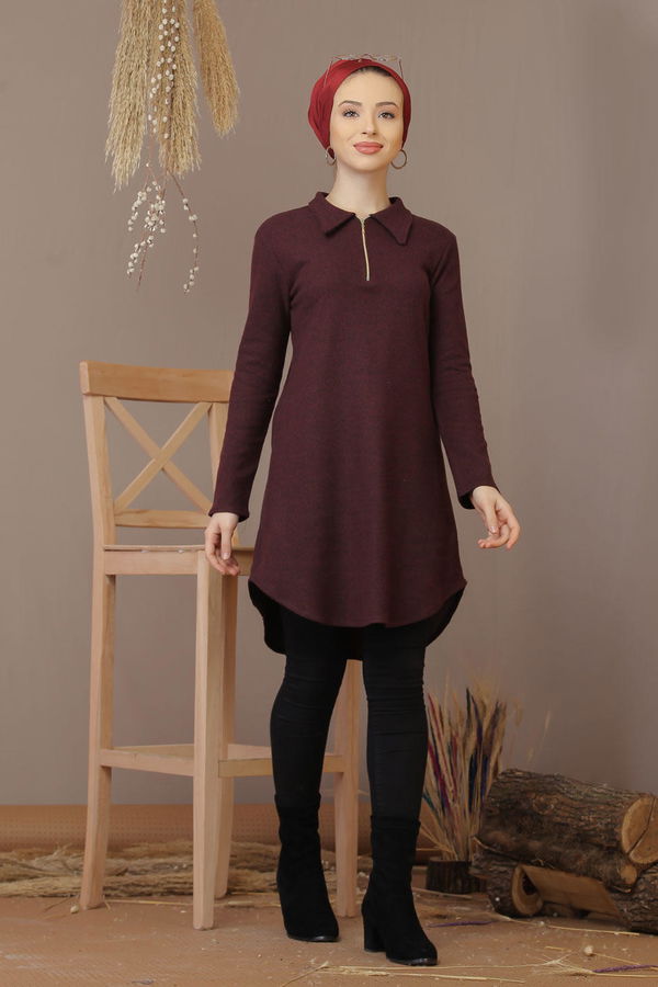 Düz Orta Kadın Bordo Tunik Bordo - 7831 - 7831