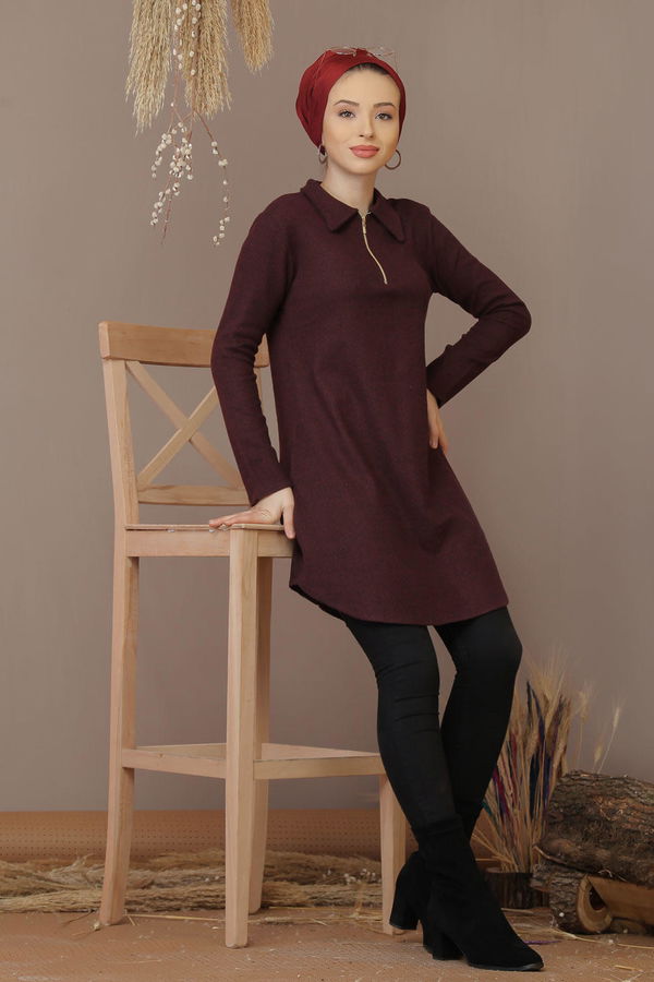 Düz Orta Kadın Bordo Tunik Bordo - 7831 - 7831