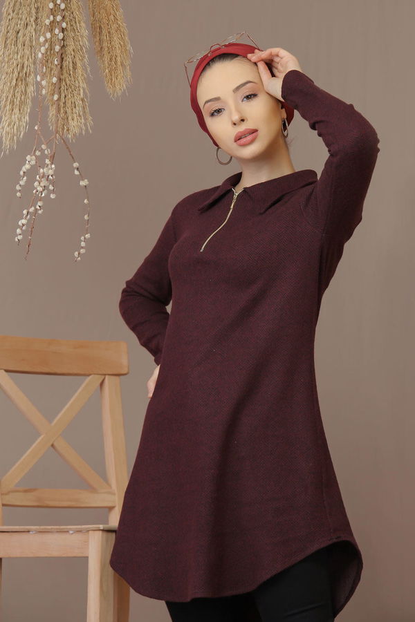 Düz Orta Kadın Bordo Tunik Bordo - 7831 - 7831