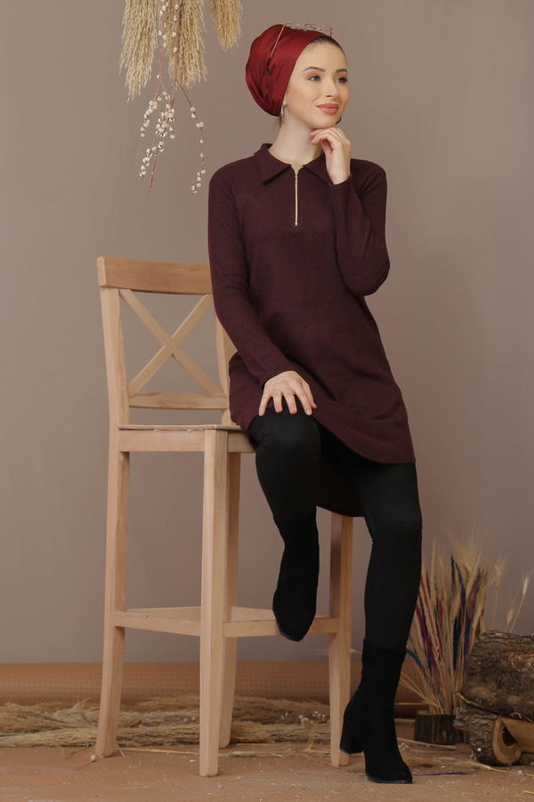 Düz Orta Kadın Bordo Tunik Bordo - 7831 - 7831