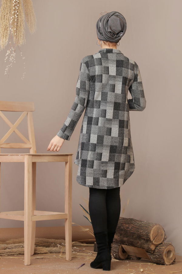 Düz Orta Kadın Gri Ekose Tunik Gri - 7881 - 881