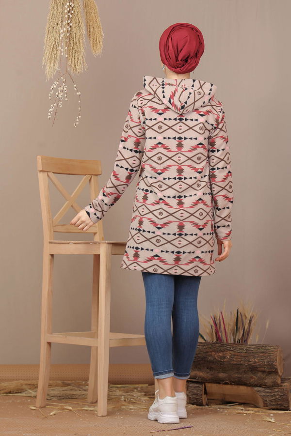 Düz Orta Kadın Fuşya Yarım Fermuarlı Polar Tunik Saks  - 7940