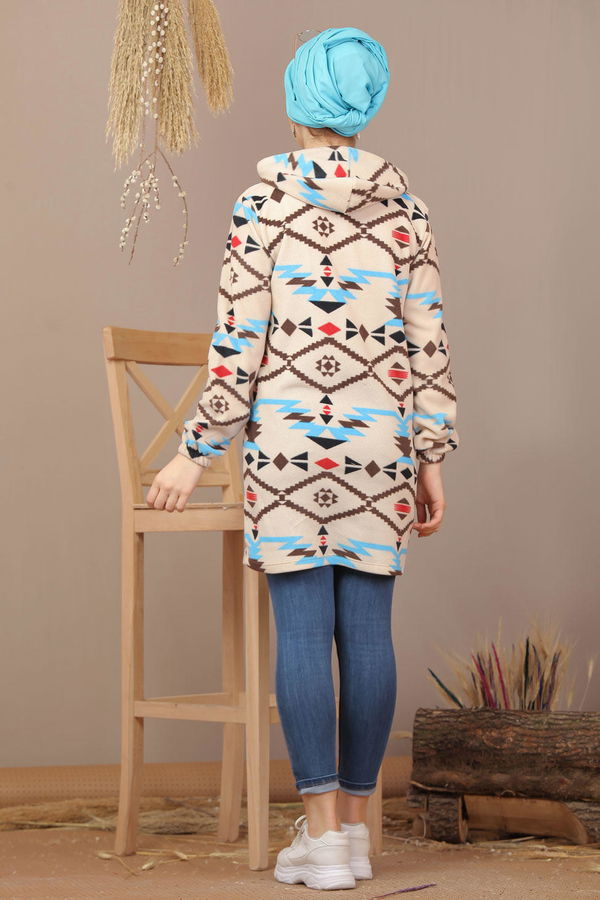 Düz Orta Kadın Mavi Cepli Polar Tunik Siyah  - 7942 MAVİ