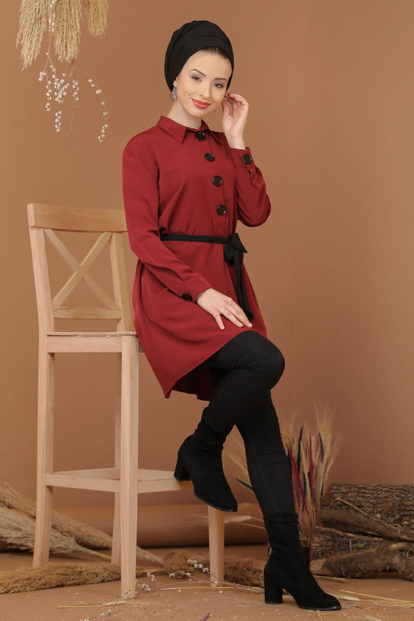 Düz Orta Kadın Bordo Tunik Haki  - 1241 BORDO