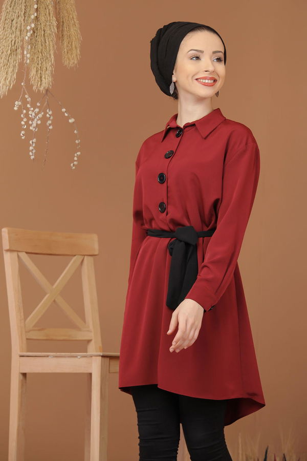 Düz Orta Kadın Bordo Tunik Haki  - 1241 BORDO