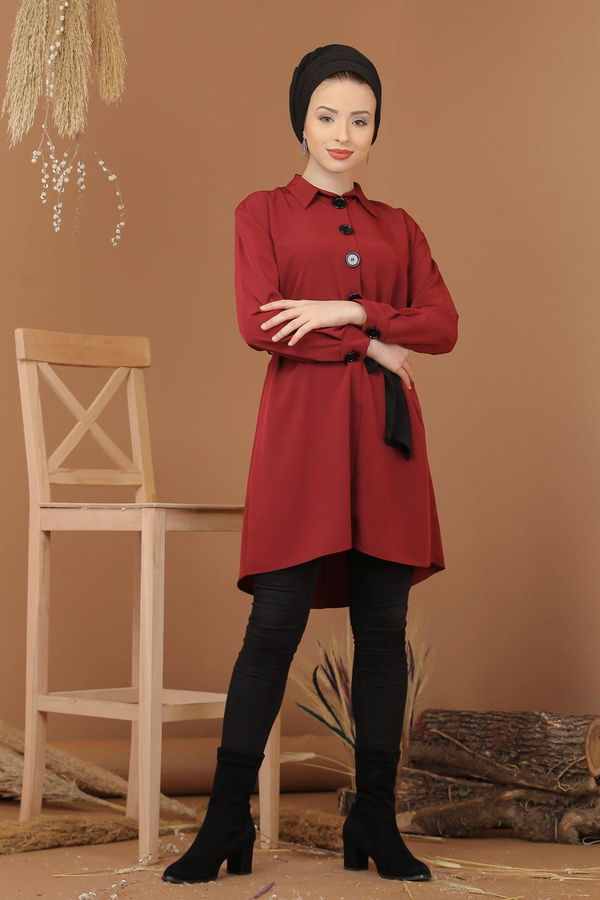 Düz Orta Kadın Bordo Tunik Haki  - 1241 BORDO