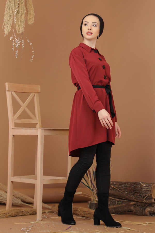 Düz Orta Kadın Bordo Tunik Haki  - 1241 BORDO