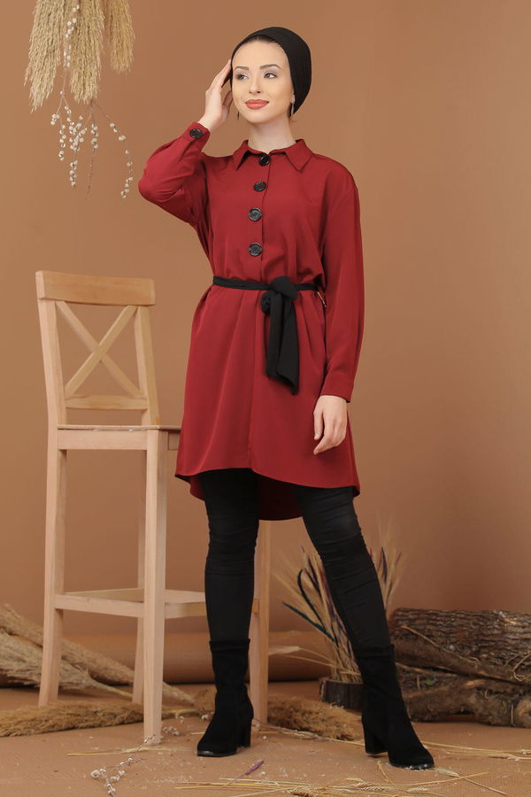 Düz Orta Kadın Bordo Tunik Haki  - 1241 BORDO