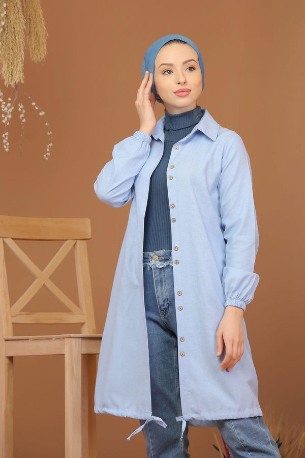 Düz Orta Kadın Mavi Tunik Siyah  - 7656 MAVİ
