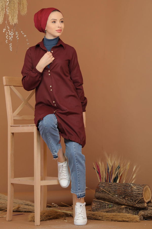 Düz Orta Kadın Bordo Tunik Koyu Bordo - 02 7656 - 7656 BORDO