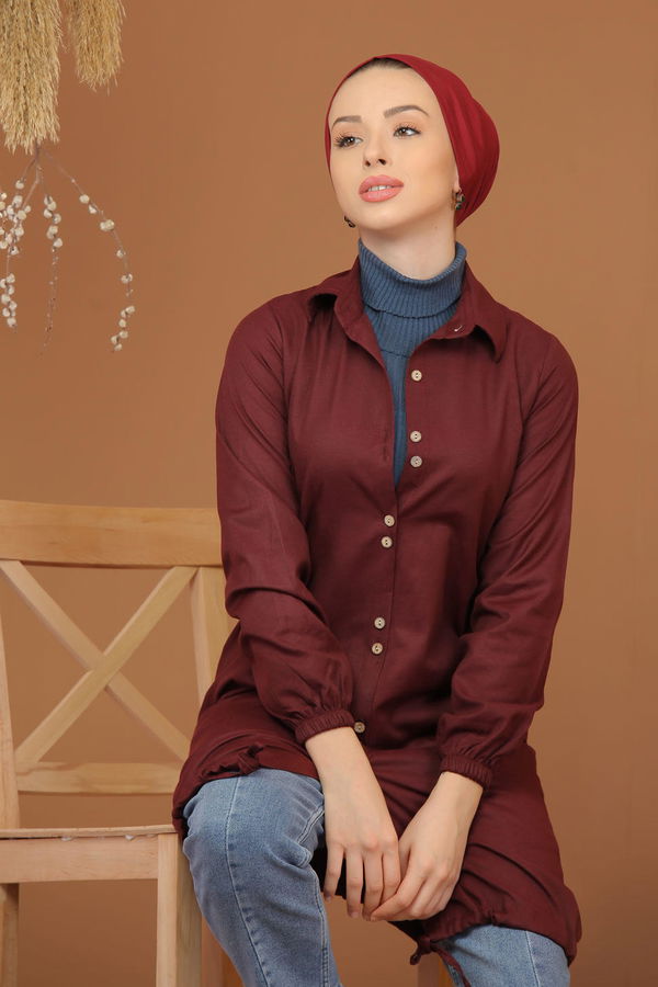 Düz Orta Kadın Bordo Tunik Koyu Bordo - 02 7656 - 7656 BORDO