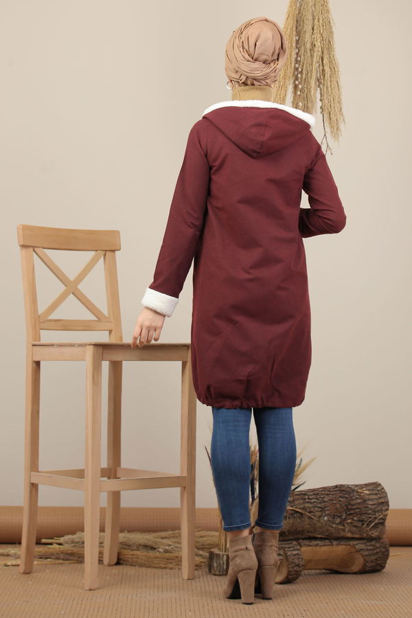 Düz Orta Kadın Bordo Peluş Detay Tunik  - 7983