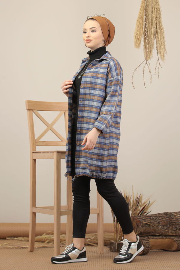 Düz Orta Kadın Vizon Ekose Tunik İpli Laci Vizon - 7976 - 7976 VİZON