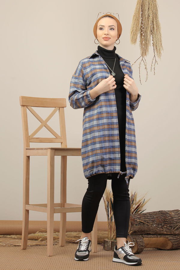 Düz Orta Kadın Vizon Ekose Tunik İpli Laci Vizon - 7976 - 7976 VİZON