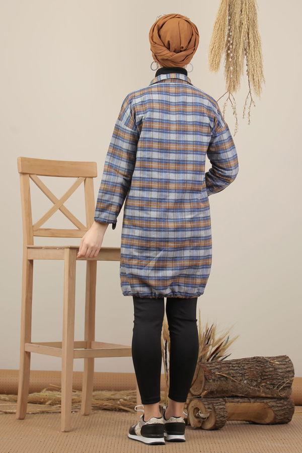 Düz Orta Kadın Vizon Ekose Tunik İpli Laci Vizon - 7976 - 7976 VİZON