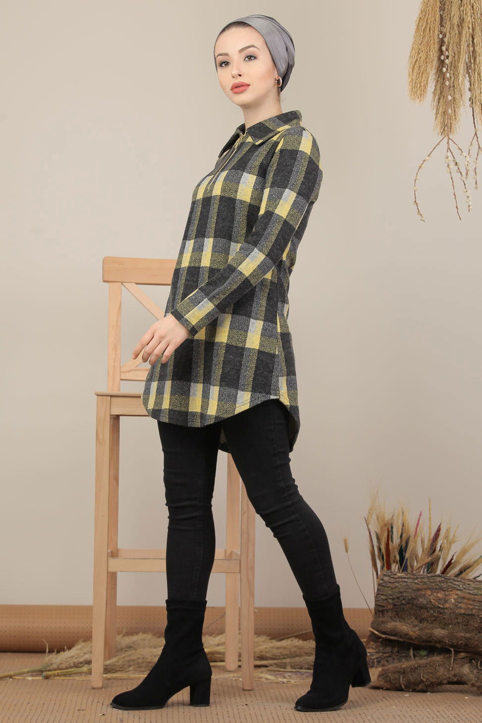 Düz Orta Kadın Sarı Tunik Sari - 5200 - 5200