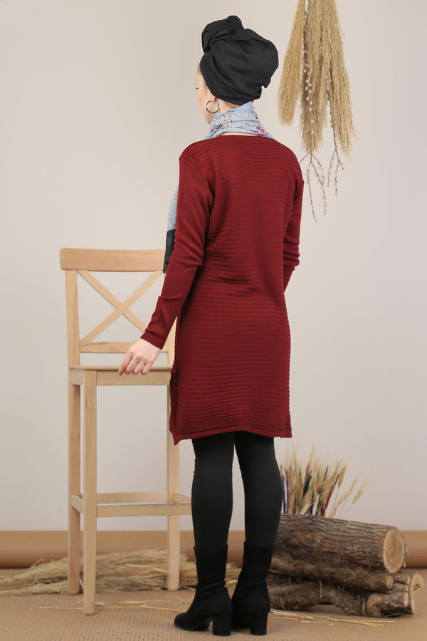 Düz Orta Kadın Bordo Triko Tunik Koyu Bordo - 7819 - 7819 BORDO