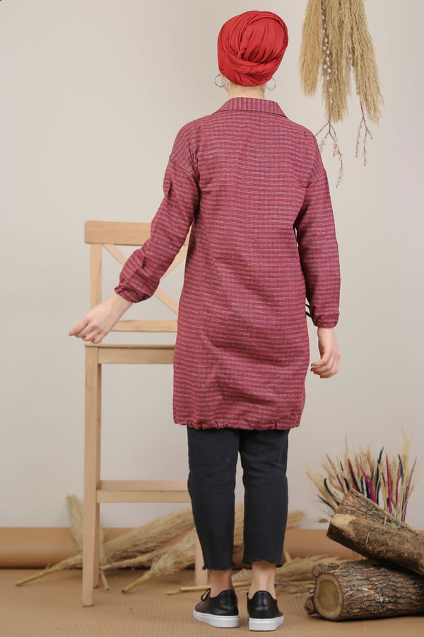 Düz Orta Kadın Bordo Ekose Tunik İpli Siyah  - 7991