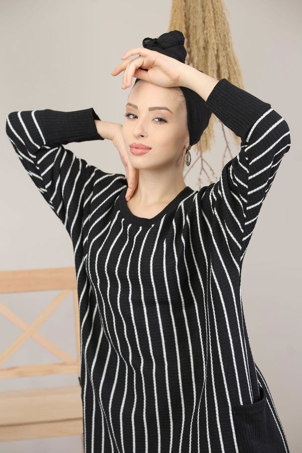 Düz Orta Kadın Siyah Triko Tunik Panolon Siyah  - 8143