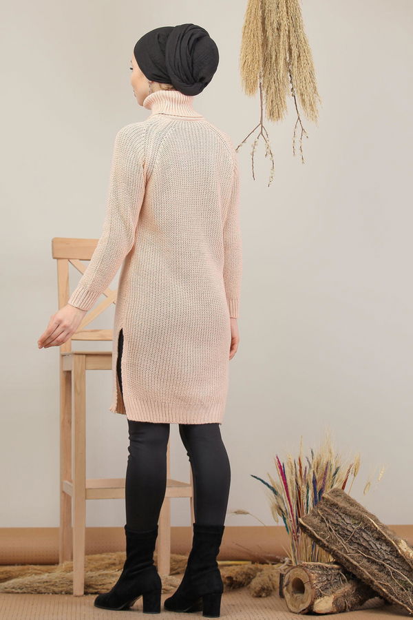 Düz Orta Kadın Pembe Triko Tunik Siyah  - 8144 PEMBE
