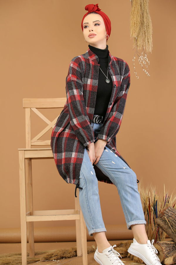 Düz Orta Kadın Bordo Dügmeli Gömlek Tunik Bordo - 5216 - 5216