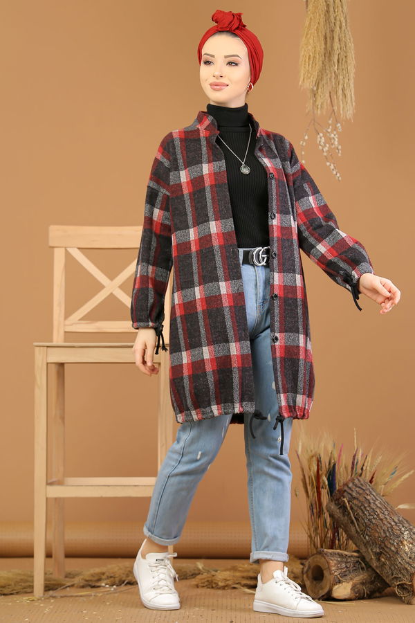 Düz Orta Kadın Bordo Dügmeli Gömlek Tunik Bordo - 5216 - 5216