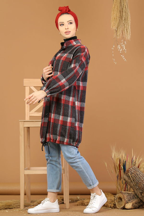 Düz Orta Kadın Bordo Dügmeli Gömlek Tunik Bordo - 5216 - 5216