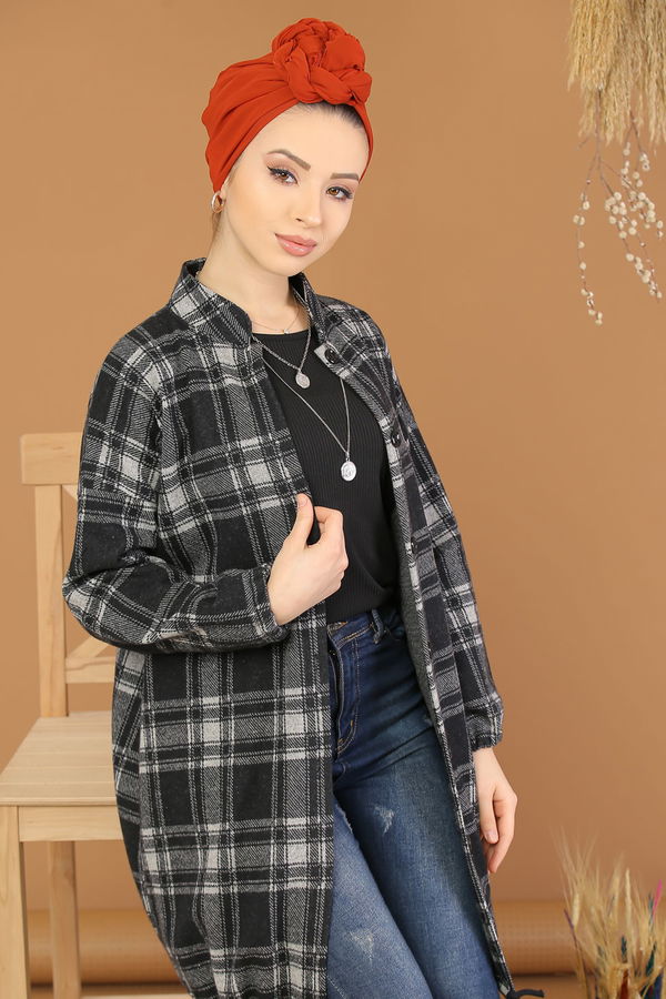 Düz Orta Kadın Gri Dügmeli Gömlek Tunik Gri  - 5218 - 5218
