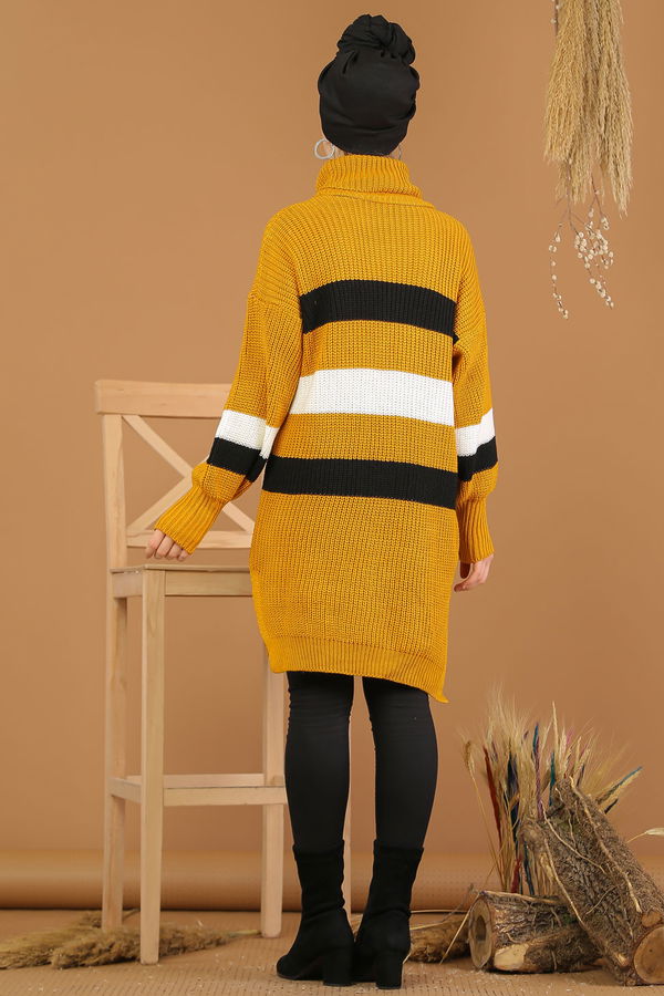 Düz Orta Kadın Sarı Bogazlı Triko Tunik Siyah  - 8179 Sarı