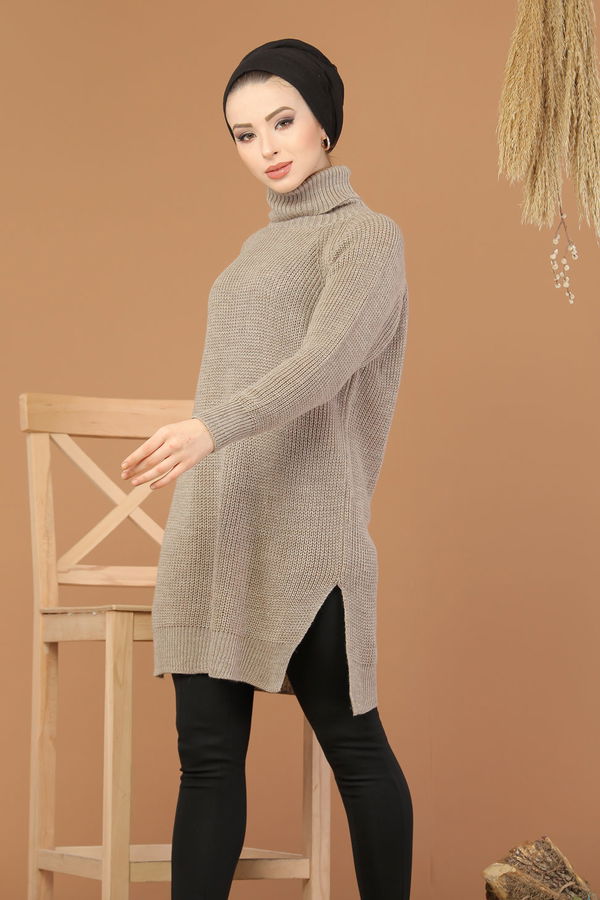 Düz Orta Kadın Vizon Triko Tunik Siyah  - 8144