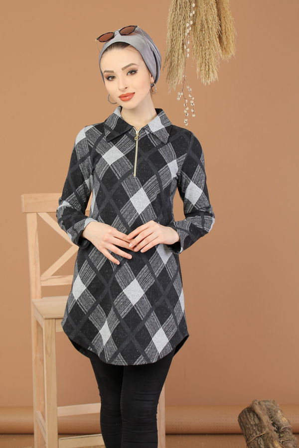 Düz Orta Kadın Gri Tunik Gri - 5225 - 5225 GRİ