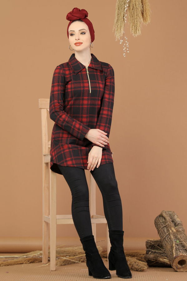 Düz Orta Kadın Bordo Tunik Bordo - 5224 - 5224