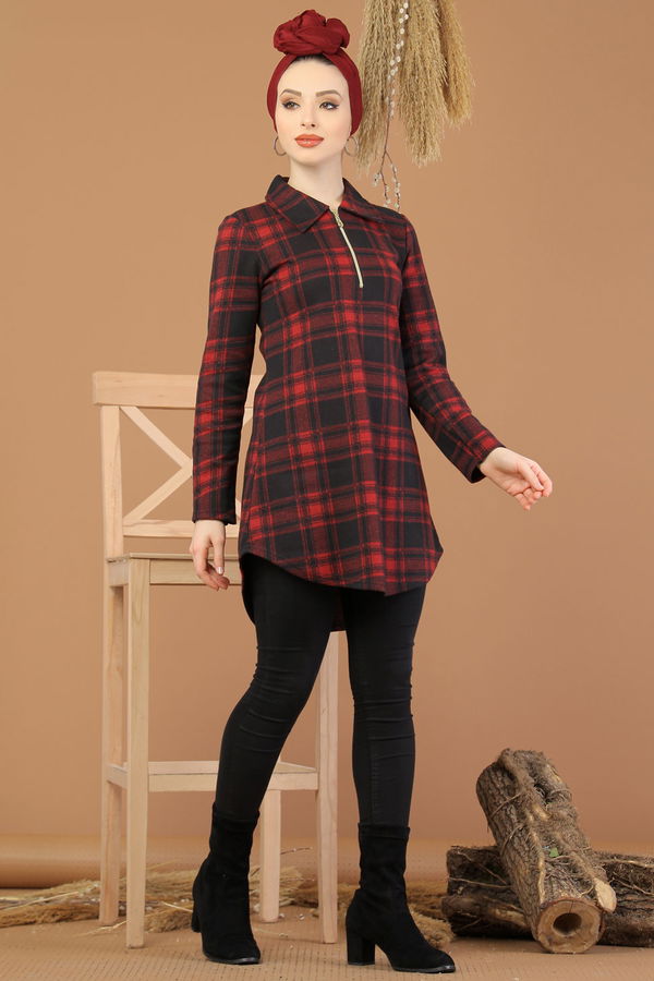 Düz Orta Kadın Bordo Tunik Bordo - 5224 - 5224