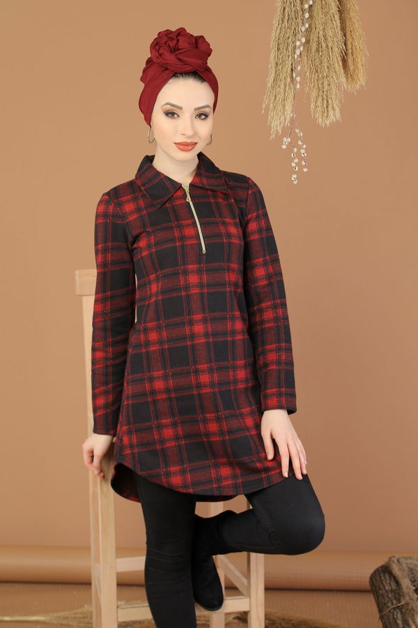 Düz Orta Kadın Bordo Tunik Bordo - 5224 - 5224