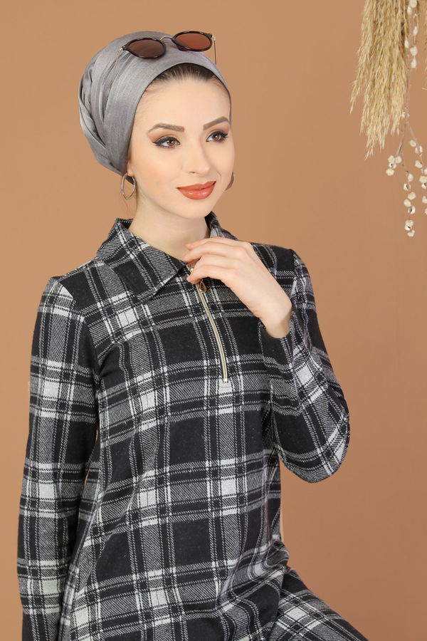 Düz Orta Kadın Gri Tunik Gri - 5224 - 5224