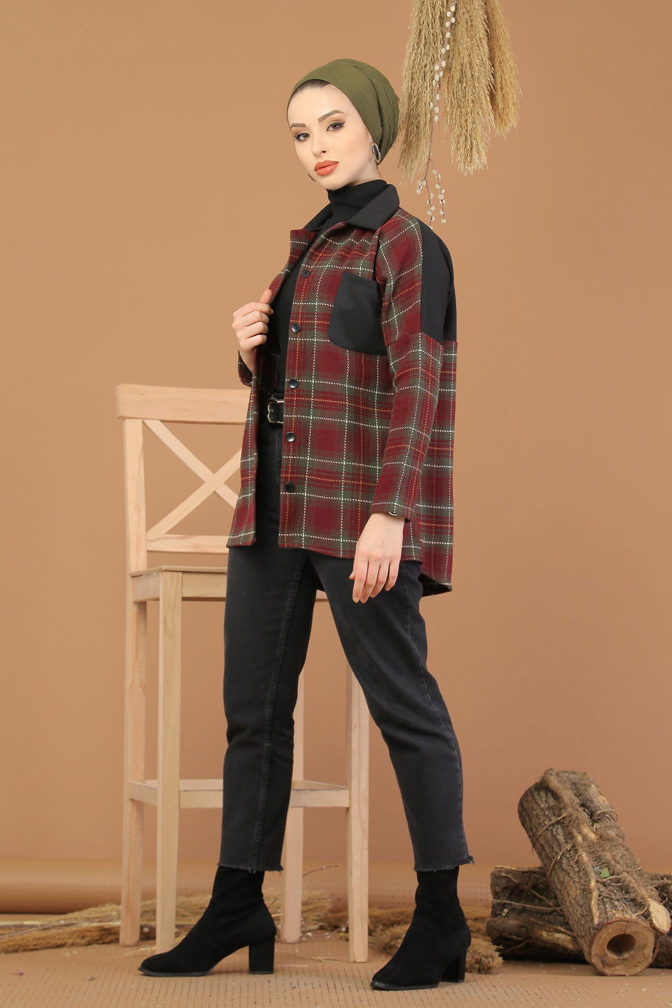 Düz Orta Kadın Bordo Gömlek Tunik Bordo - 8222 - 8222 BORDO