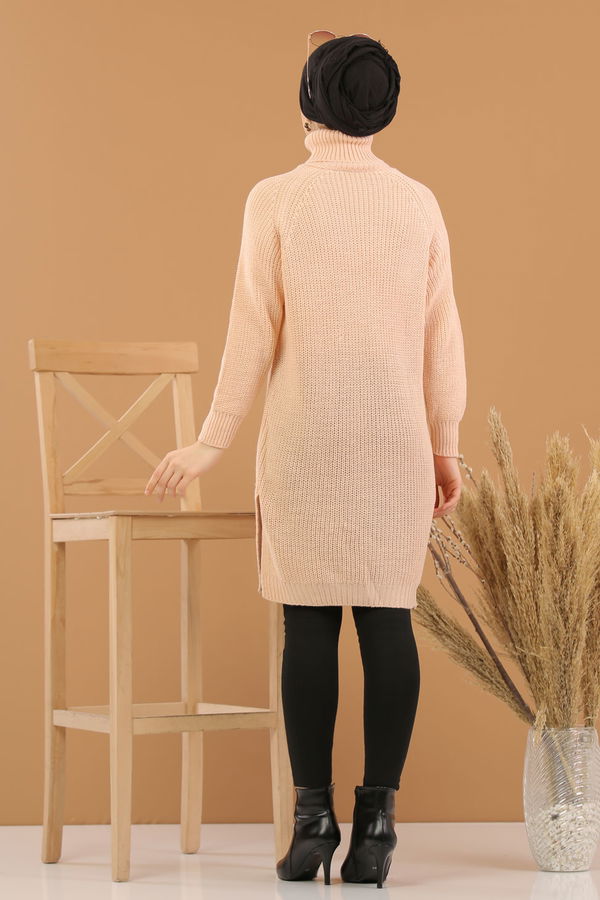Düz Orta Kadın Pembe Triko Tunik Siyah  - 8144