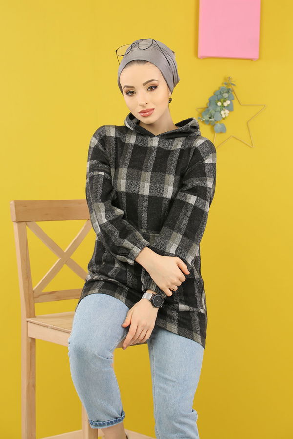 Düz Orta Kadın Haki Kapşonlu Tunik Haki  - 5232