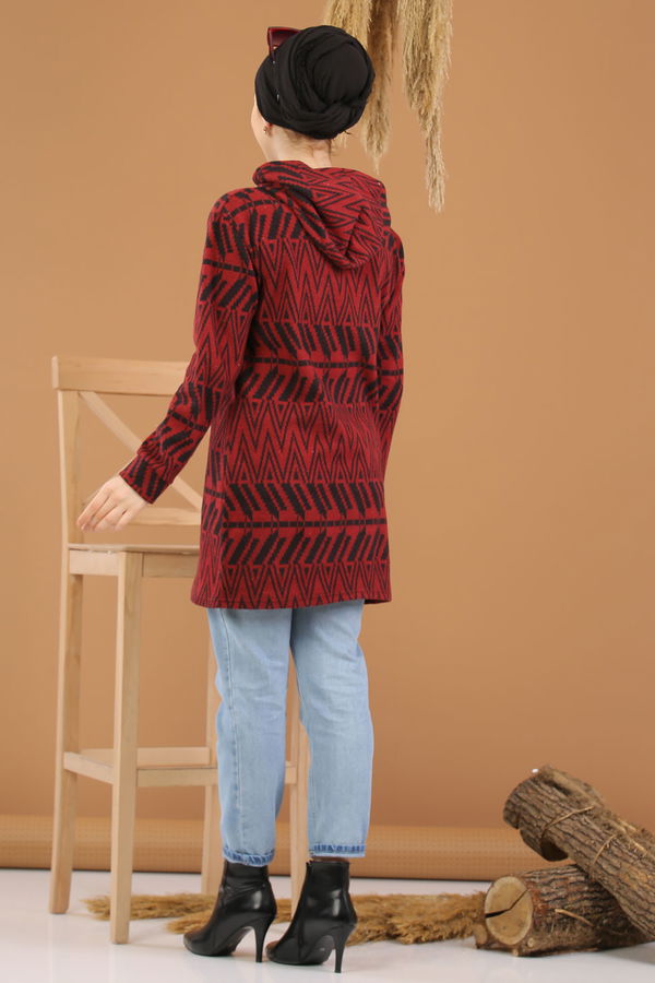 Düz Orta Kadın Bordo Kapşonlu Tunik Haki  - 8258