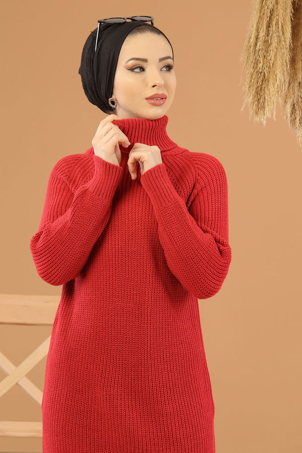 Düz Orta Kadın Fuşya Triko Tunik Siyah  - 8144